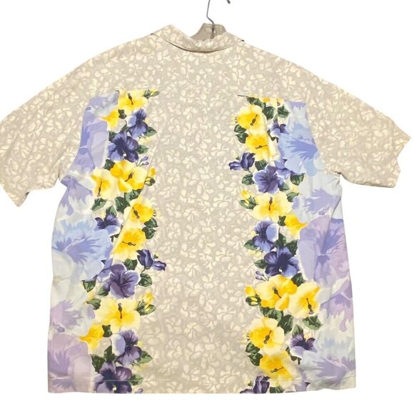 Tommy Bahamas Silk Tropical Purple Iris Floral Button Up Shirt Size XL - Picture 5 of 7